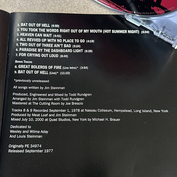 Meat Loaf Bat out of HELL Songs by Jim Steinman - Picture 8 of 8